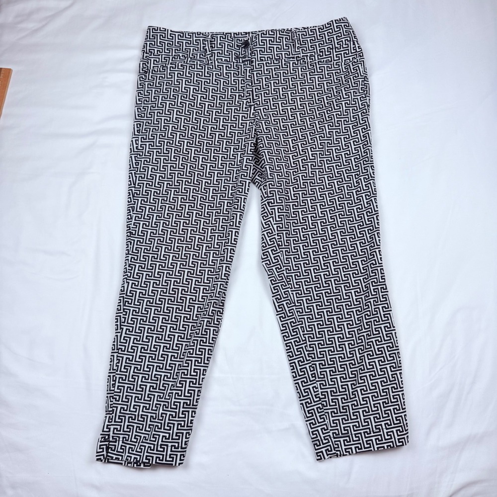 Loft Outlet Original Crop Black White Greek Key Geometric Pants Size 8
